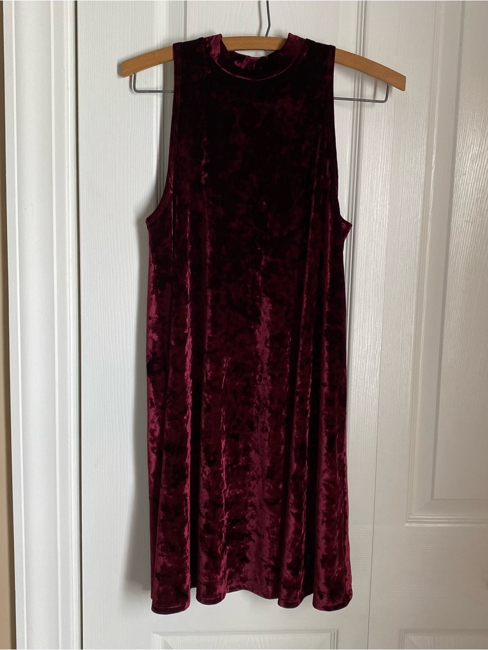 Vintage 90s Y2K Burgundy Wine Crushed Velvet Mock Neck Mini Dress M Whimsigoth